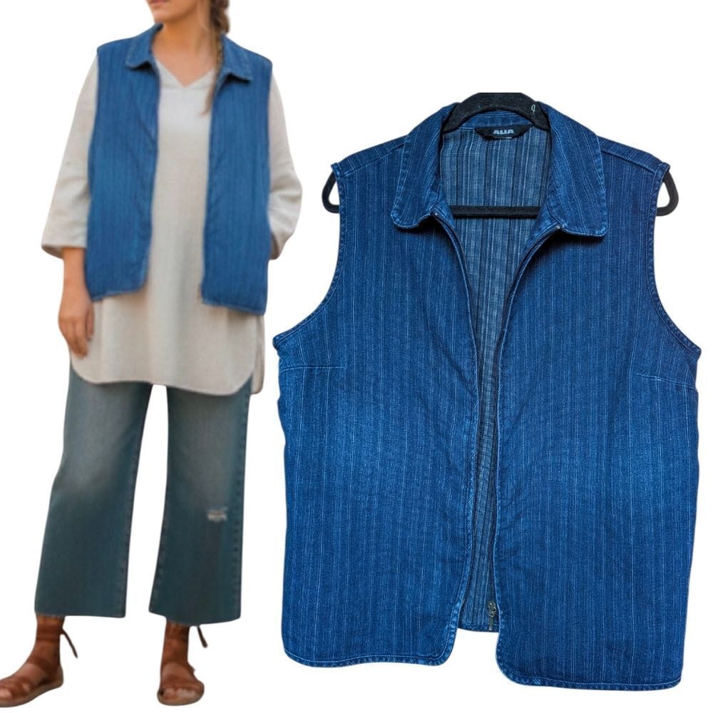 Alia Denim Zipper Vest Sleeveless Jacket Top L